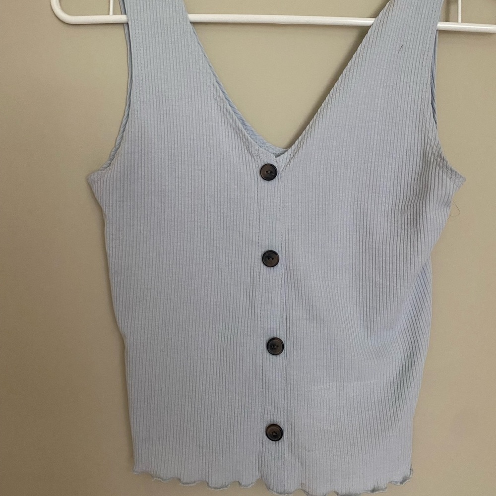 Sky Blue - Ribbed Tank Top w/ Buttons